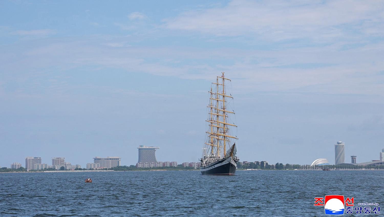 Russian sailing ship arrives at Wonsan Port in DPRK